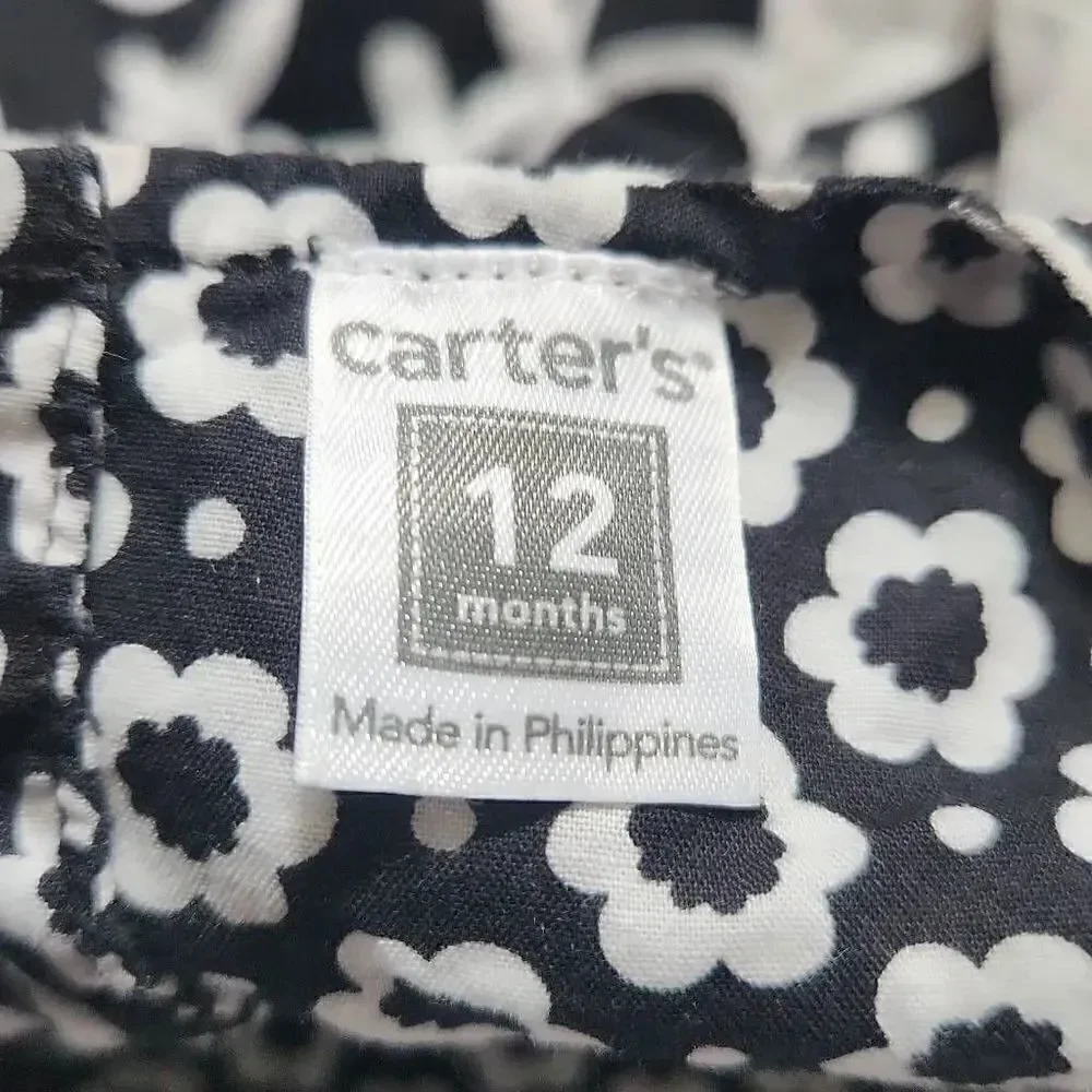 Carter's Baby Girl Black & White Floral Print Two Piece Shorts Outfit - Size 12